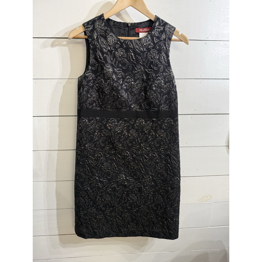 Max Mara Studio Black Jacquard Sleeveless Mini Dress‎ Women's US 8